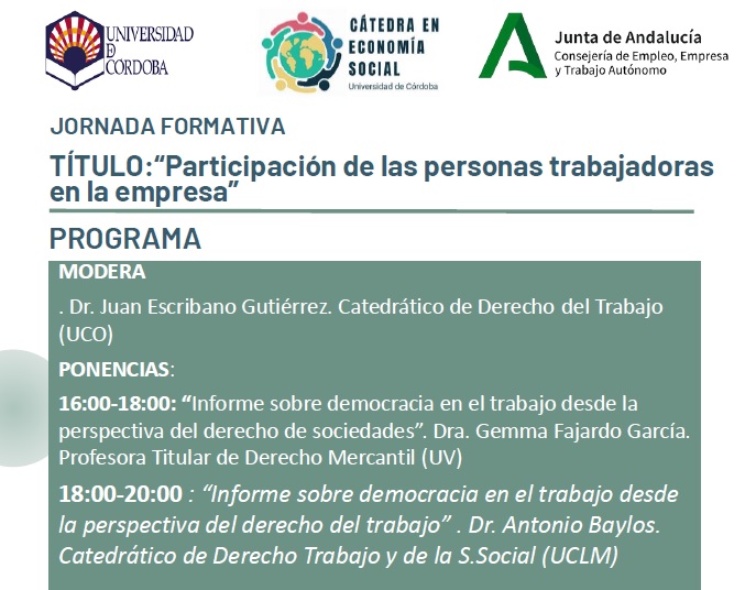 CÓRDOBA: JORNADA Participación de las personas trabajadoras en la empresa”
